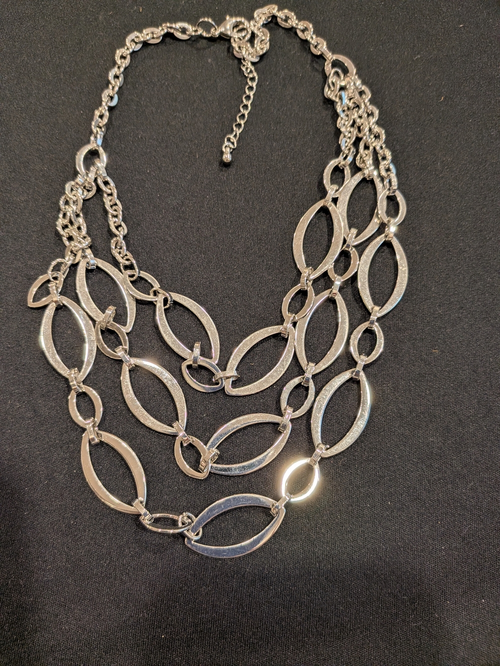 Silver Tone Multi-Strand Oval Link Necklace - Women's Jewelry 11"